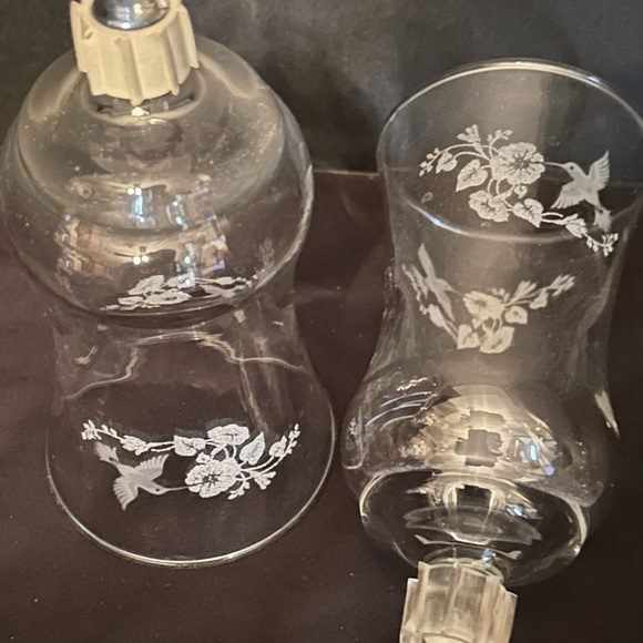 Home Interiors Hummingbird Flowers Votive Cups Peg Ends Etched Set of 2 - Picture 2 of 3